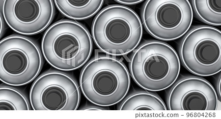 Set of spray paint cans in row on white background. Spray bottle and dispenser Set of spray paint cans in row on white background. Spray bottle and dispenser 96804268