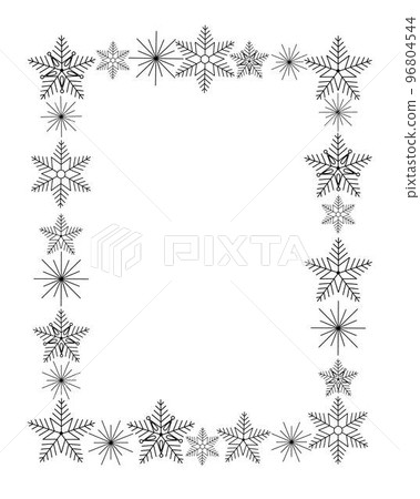 Snowflakes festive Christmas rectangular frame template vector illustration, New Year holiday celebration background with copy space for text, card, poster, banner design 96804544