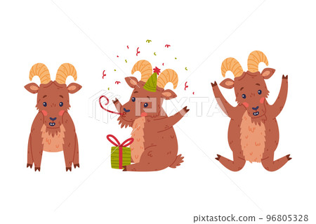 Urial Character as Wild Mountain Sheep with Horns Blowing Whistle and Jumping Vector Set Urial Character as Wild Mountain Sheep with Horns Blowing Whistle and Jumping Vector Set 96805328