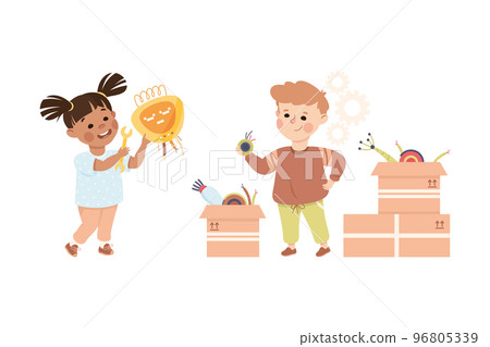 Little Boy and Girl Assembling Robot Engineering Smart Technology and Artificial Intelligence Vector Set Little Boy and Girl Assembling Robot Engineering Smart Technology and Artificial Intelligence Vector Set 96805339