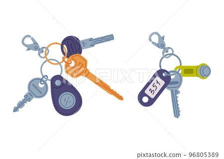 Trinket with Key Hanging with Keychain or Keyring Vector Set Trinket with Key Hanging with Keychain or Keyring Vector Set 96805389