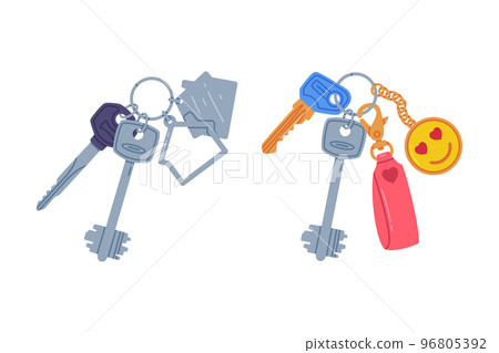Trinket with Key Hanging with Keychain or Keyring Vector Set 96805392