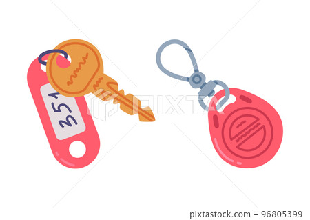 Trinket with Key Hanging with Keychain or Keyring Vector Set 96805399