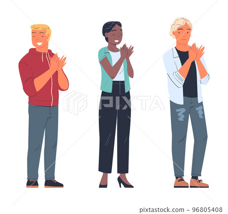 Man and Woman Character Standing Ovation Clapping His Hands as Applause and Acclaim Gesture Vector Set 96805408