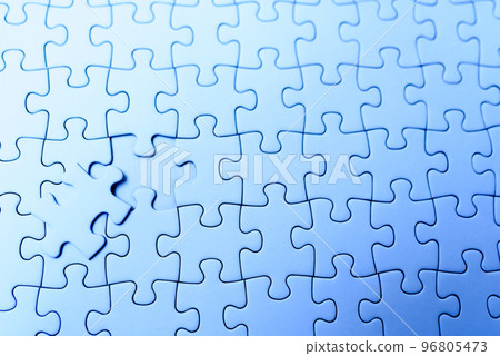Jigsaw puzzle background texture last piece bird's eye view of the remaining piece blue Jigsaw puzzle background texture last piece bird's eye view of the remaining piece blue 96805473