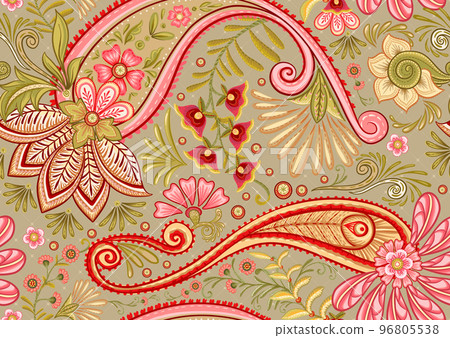 Fantasy flowers, paisley seamless pattern 96805538