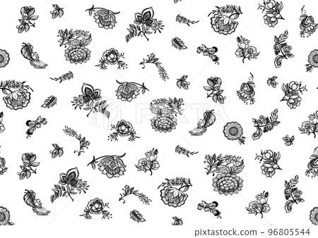 Fantasy flowers in retro, vintage, jacobean embroidery style. Fantasy flowers in retro, vintage, jacobean embroidery style. 96805544