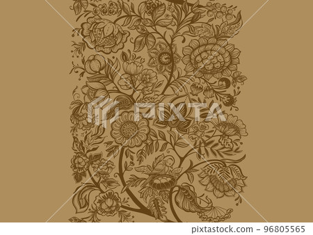 Fantasy flowers in retro, vintage, jacobean embroidery style. 96805565