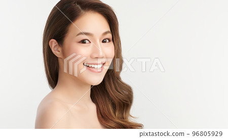 Beautiful young asian woman with clean fresh skin on white background, Face care, Facial treatment, Cosmetology, beauty and spa, Asian women portrait. 96805929