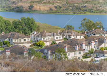 Top view of a residential area with houses with similar designs and structure at California 96806199