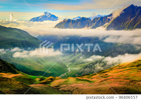 Mont Blanc massif idyllic alpine landscape countryside, Chamonix, French Alps 96806557