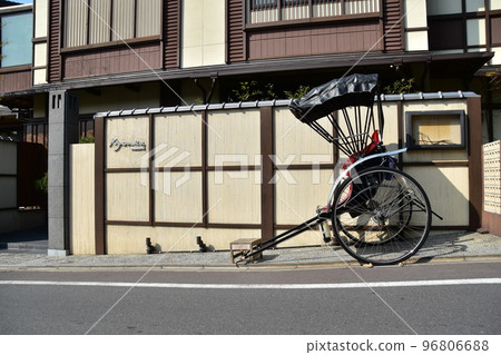 Kyoto Prefecture, Japan Kyoto City in the spring season A rickshaw parked on the road Retro atmosphere townscape and buildings 96806688