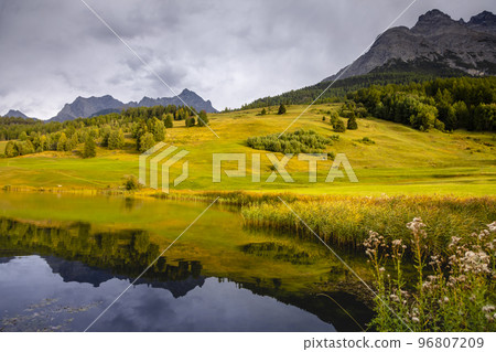 Dramatic landscape of swiss alps in upper Engadine, Graubunden, Switzerland 96807209