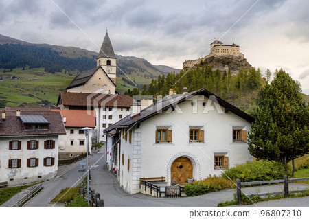 Idyllic landscape of Scuol Tarasp village, Engadine, Swiss Alps, Switzerland Idyllic landscape of Scuol Tarasp village, Engadine, Swiss Alps, Switzerland 96807210