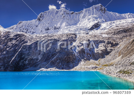 lake 69 n Cordillera Blanca with snowcapped Andes, Ancash, Peru lake 69 n Cordillera Blanca with snowcapped Andes, Ancash, Peru 96807389