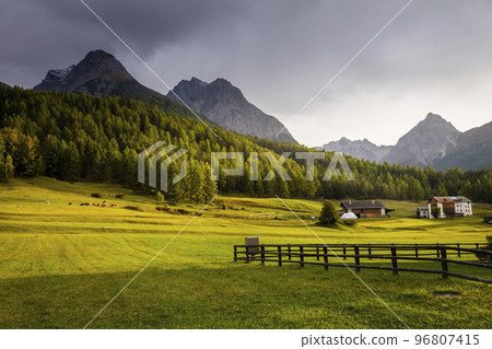Dramatic landscape of swiss alps in upper Engadine, Graubunden, Switzerland Dramatic landscape of swiss alps in upper Engadine, Graubunden, Switzerland 96807415