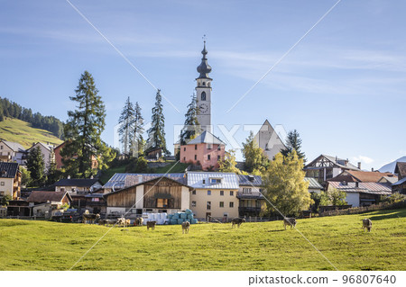 Idyllic landscape of Ftan village, Engadine, Swiss Alps, Switzerland Idyllic landscape of Ftan village, Engadine, Swiss Alps, Switzerland 96807640