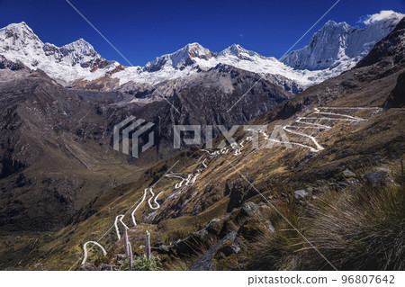 Portachuelo Road, mountain pass in Huascaran, Cordillera Blanca, Ancash, Peru Portachuelo Road, mountain pass in Huascaran, Cordillera Blanca, Ancash, Peru 96807642
