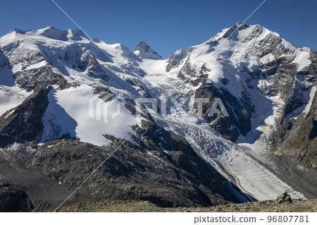 Bernina and Palu mountain range with glaciers in the Alps, Engadine, Switzerland 96807781