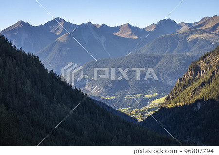 Dramatic landscape of swiss alps in upper Engadine, Graubunden, Switzerland 96807794