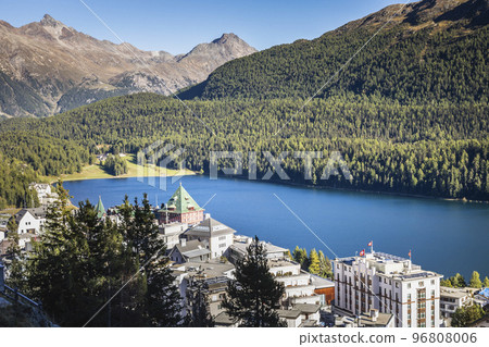 Sailing on St Moritz lake, view above Engadine, Graubunden, Switzerland Sailing on St Moritz lake, view above Engadine, Graubunden, Switzerland 96808006