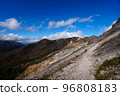View of the mountain trail that follows the slope of the mountain 96808183