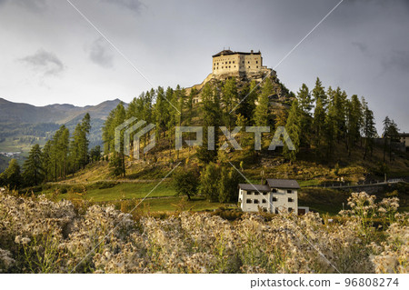 Idyllic landscape of Scuol Tarasp village, Engadine, Swiss Alps, Switzerland 96808274