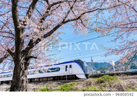 Yamanashi Prefecture's Jinrokuzakura Limited Express Azusa passing through Katsunuma-Budokyo Station 96808592