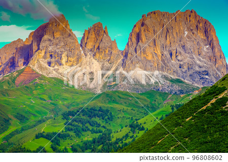 Langkofel, Sassolungo pinnacles, Dolomites sudtirol near Cortina d Ampezzo 96808602