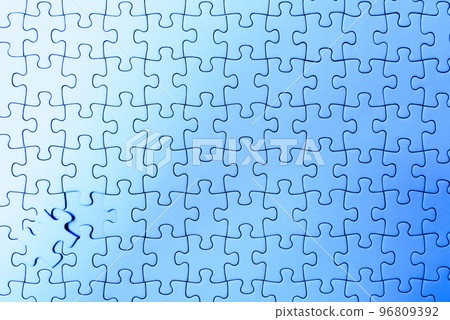 Background texture of jigsaw puzzle Last piece Remaining 1 piece Front view bird's eye view Blue 96809392