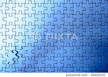 Jigsaw puzzle background texture Last piece Remaining 1 piece Front view bird's eye view Clear shades blue 96809395