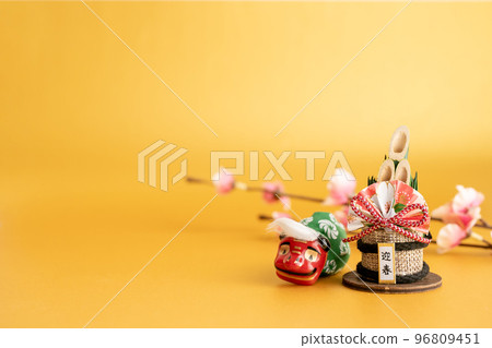 Kadomatsu and lion dance New Year's background material 96809451