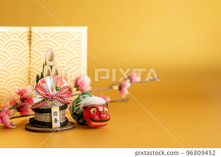 Kadomatsu and lion dance New Year's background material 96809452