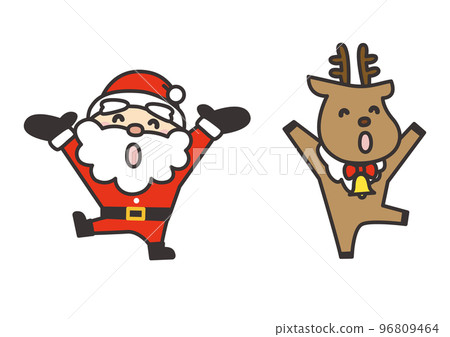 Banzai 歡快的聖誕老人和馴鹿可愛的插圖素材 96809464