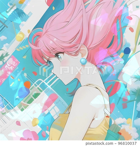 Woman/cute/moe/japan/anime/manga/beautiful girl/icon/illustration material 96810037