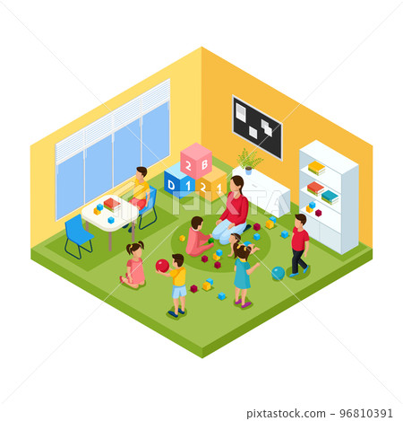 Isometric Children In Kindergarten Concept 96810391