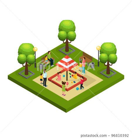 Isometric Nannies And Children Concept 96810392