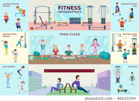 Colorful Fitness Infographic Horizontal Banners 96810394