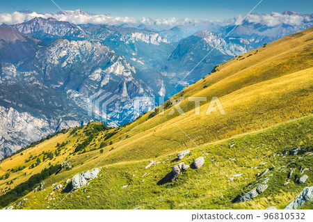 Italian Dolomites alps from above idyllic Monte Baldo, Malcesine, Italy 96810532