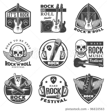 Vintage Monochrome Rock Music Labels Set Vintage Monochrome Rock Music Labels Set 96810563