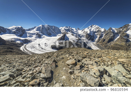 Bernina and Palu mountain range with glaciers in the Alps, Engadine, Switzerland 96810594