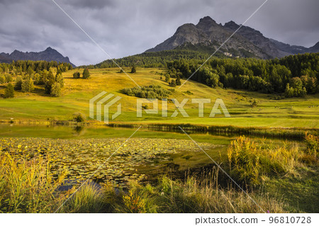 Dramatic landscape of swiss alps in upper Engadine, Graubunden, Switzerland 96810728