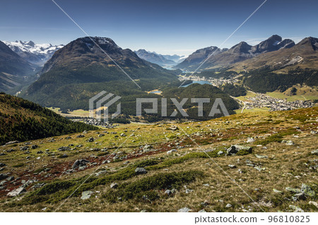 View Above St Moritz from Muottas Muragl of Upper Engadine, Graubunden, Switzerland 96810825