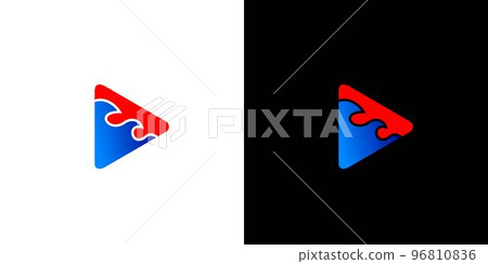 Unique and modern play and wave symbol combination logo design 96810836