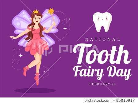 National Tooth Fairy Day with Little Girl to Help Kids for Dental Treatment Fit as a Poster in Flat Cartoon Hand Drawn Template Illustration 96810917