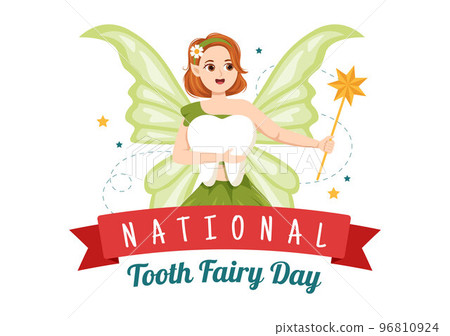 National Tooth Fairy Day with Little Girl to Help Kids for Dental Treatment Fit as a Poster in Flat Cartoon Hand Drawn Template Illustration 96810924