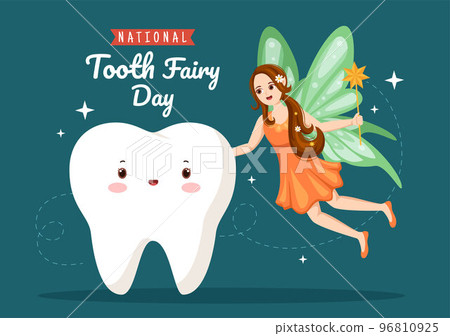 National Tooth Fairy Day with Little Girl to Help Kids for Dental Treatment Fit as a Poster in Flat Cartoon Hand Drawn Template Illustration 96810925