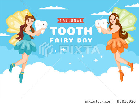 National Tooth Fairy Day with Little Girl to Help Kids for Dental Treatment Fit as a Poster in Flat Cartoon Hand Drawn Template Illustration 96810926
