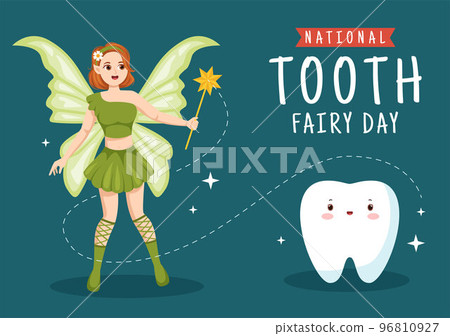 National Tooth Fairy Day with Little Girl to Help Kids for Dental Treatment Fit as a Poster in Flat Cartoon Hand Drawn Template Illustration 96810927