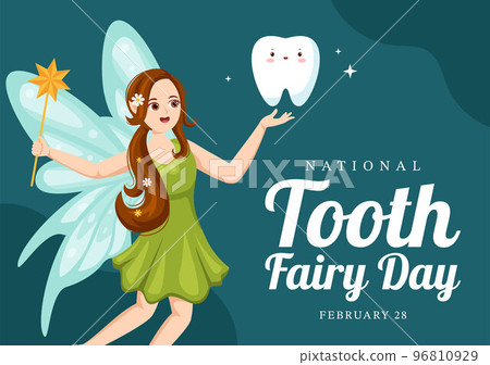 National Tooth Fairy Day with Little Girl to Help Kids for Dental Treatment Fit as a Poster in Flat Cartoon Hand Drawn Template Illustration 96810929